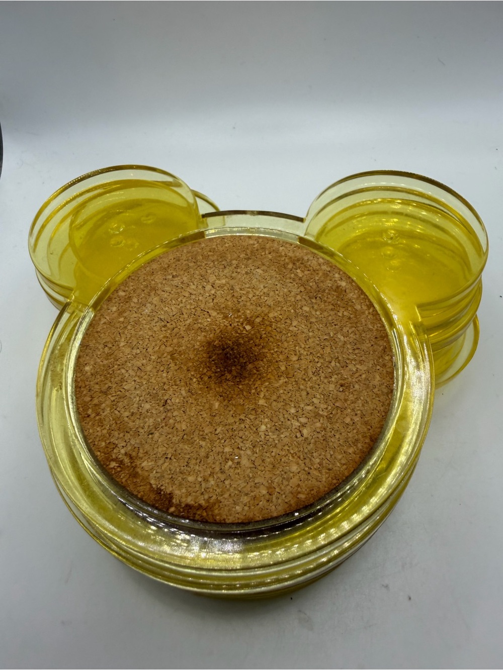 Vintage Mickey Mouse set of eight yellow cork coasters. Set of 8